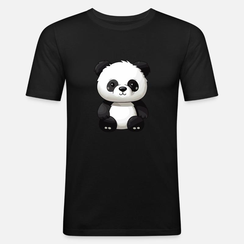Panda Tier - Männer Slim Fit T-Shirt - Schwarz