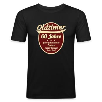 60 Jahre - Sechzigster Geburtstag - Männer Slim Fit T-Shirt - Schwarz - Vorne - Nik (191cm)