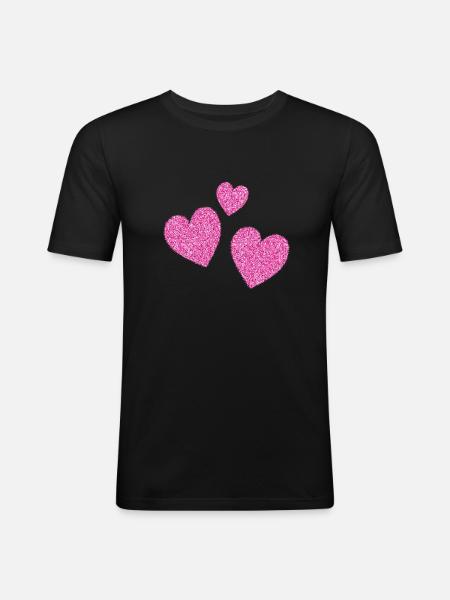3 pinke glitzernde herzen herz - Männer Slim Fit T-Shirt - Schwarz