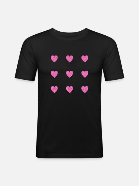 pink glittering hearts heart pattern - Men's Slim Fit T-Shirt - black