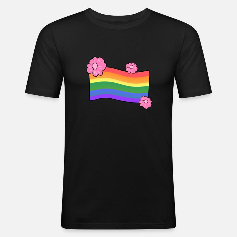 lgbt drapeau fleurs amour arc-en-ciel - T-shirt près du corps Homme - noir