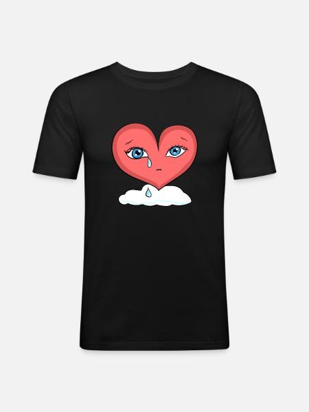 sad heart cloud crying tears - Men's Slim Fit T-Shirt - black