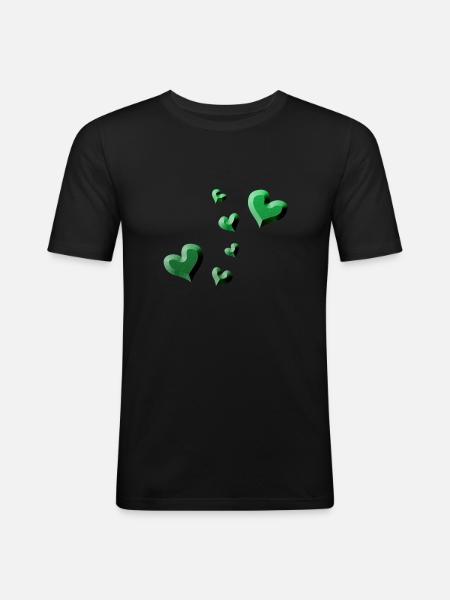 green heart pattern glitter - Men's Slim Fit T-Shirt - black