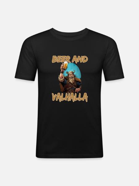 Beer And Valhalla Wikinger - Männer Slim Fit T-Shirt - Schwarz