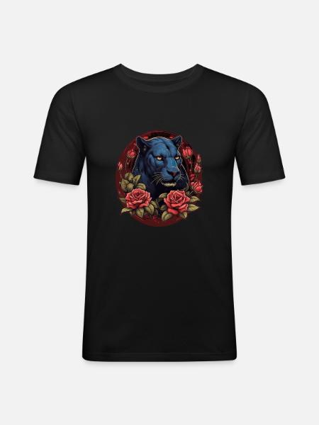 Schwarzer Panther Großkatze - Männer Slim Fit T-Shirt - Schwarz