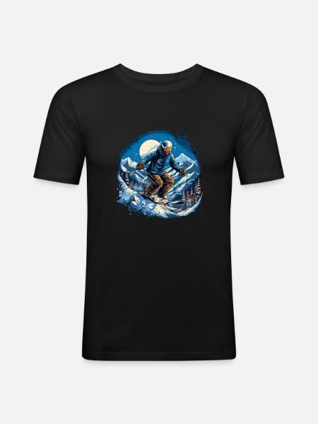 Skifahren Winterspaß - Männer Slim Fit T-Shirt - Schwarz
