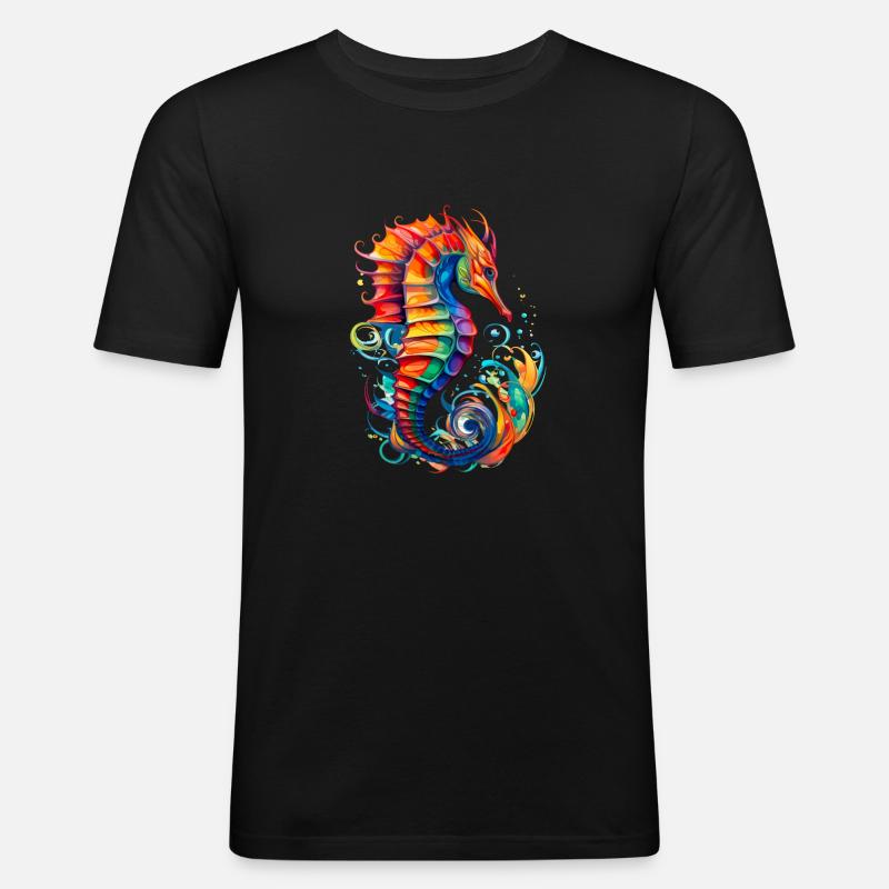 Seepferdchen Unterwasserwelt - Männer Slim Fit T-Shirt - Schwarz