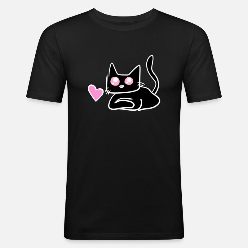 Katze Herz Symbol Süß - Männer Slim Fit T-Shirt - Schwarz