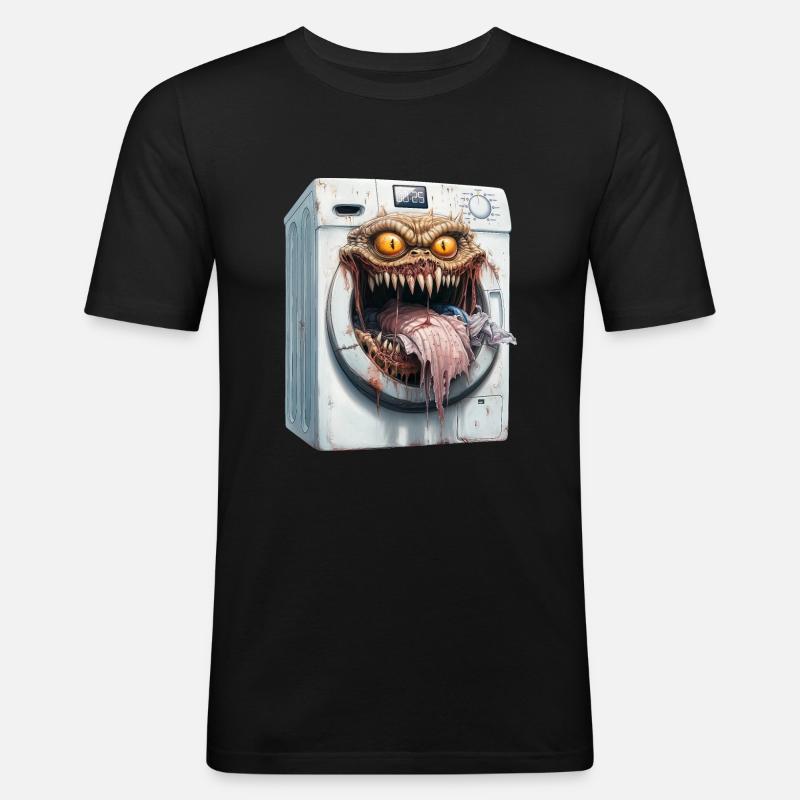 Dämonische Waschmaschine - Männer Slim Fit T-Shirt - Schwarz