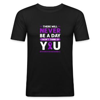 Lila Schleife. Überdosis-bewusstsein - Männer Slim Fit T-Shirt - Schwarz - Vorne - Nik (191cm)
