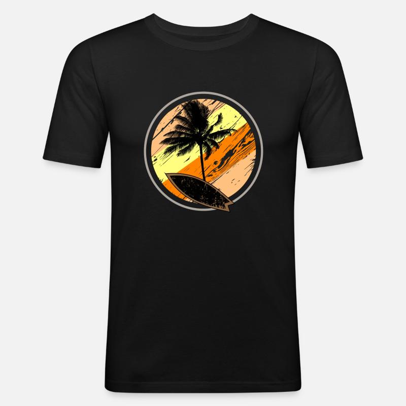 Beach Surf Sun - Männer Slim Fit T-Shirt - Schwarz