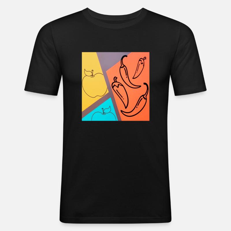 Apfel Peperoni Chili - Männer Slim Fit T-Shirt - Schwarz