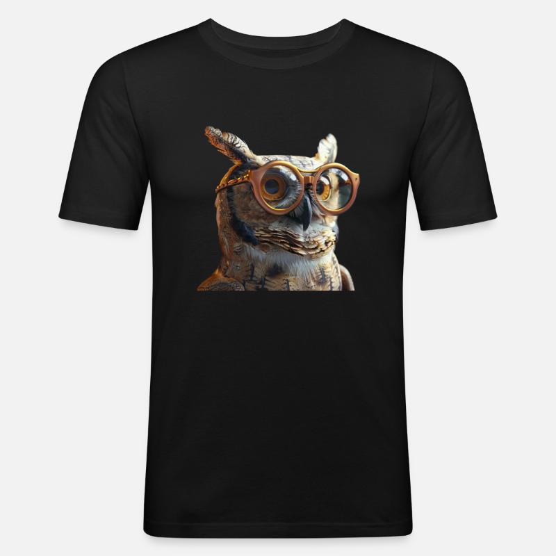 Eule mit Brille - Männer Slim Fit T-Shirt - Schwarz