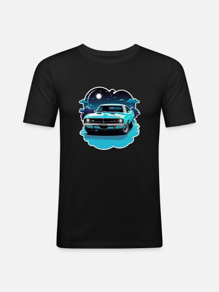Oldtimer Sonnenuntergang - Männer Slim Fit T-Shirt - Schwarz