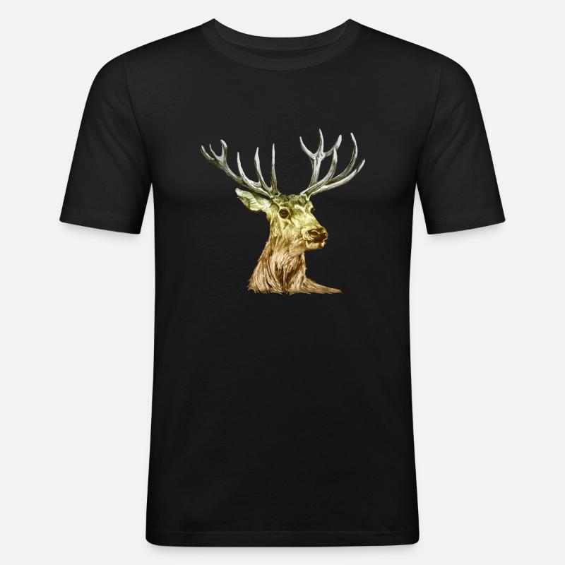 Hirsch - Männer Slim Fit T-Shirt - Schwarz