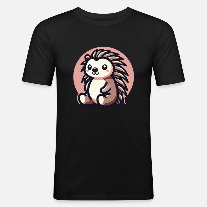 Igel rosa Hintergrund - Männer Slim Fit T-Shirt - Schwarz