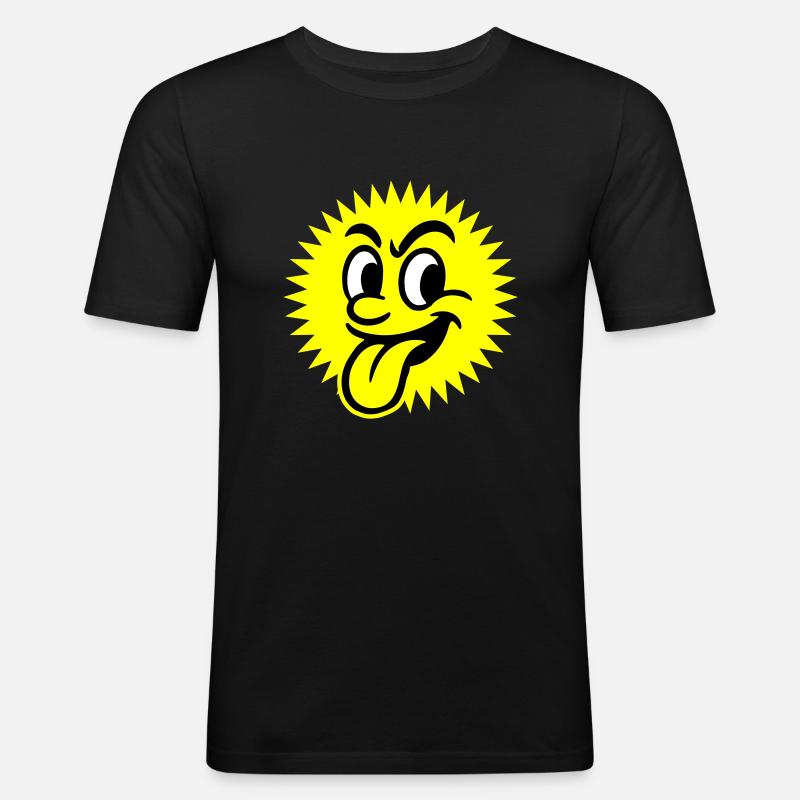 Sonne Sommer Gesicht - Männer Slim Fit T-Shirt - Schwarz