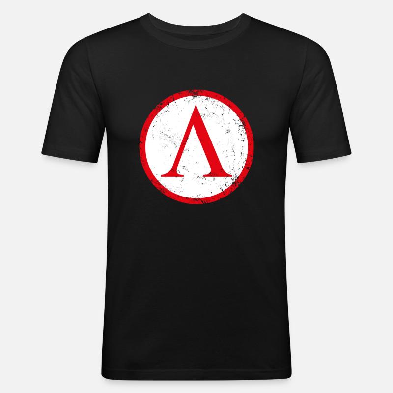 Spartan shield used - Männer Slim Fit T-Shirt - Schwarz