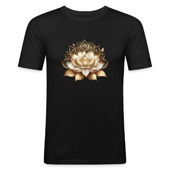 Goldene Lotusblüte, Buddhismus, Meditation, Yoga - Männer Slim Fit T-Shirt - Schwarz - Vorne - Nik (191cm)