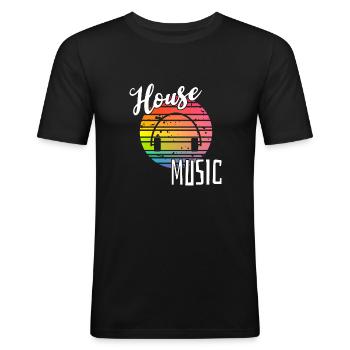 House Music Sonnenuntergang - Männer Slim Fit T-Shirt - Schwarz - Vorne - Nik (191cm)