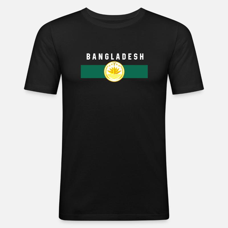 Bangladesh - bandiera e stemma, ninfea - Maglietta aderente da uomo - nero