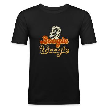 Boogie Woogie Vintage Mikrofon Geschenk - Männer Slim Fit T-Shirt - Schwarz - Vorne - Nik (191cm)