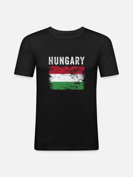Hungary Flag Distressed - Hungarian Flag - Men's Slim Fit T-Shirt - black