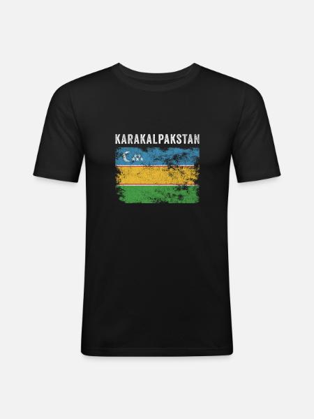 Karakalpakstan Flag Distressed - Men's Slim Fit T-Shirt - black
