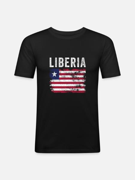 Liberia Flag Distressed - Liberian Flag - Men's Slim Fit T-Shirt - black