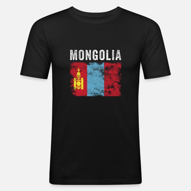 Mongolei Flagge Distressed Mongolische Flagge - Männer Slim Fit T-Shirt - Schwarz