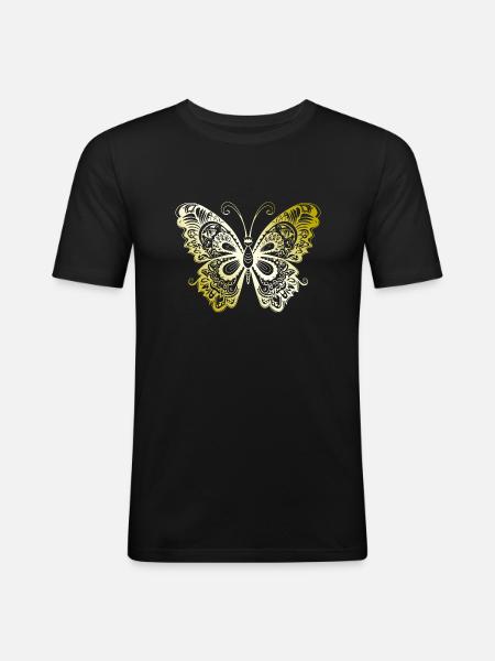Papillon Mandala or - T-shirt près du corps Homme - noir