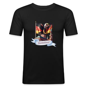 Deutschland Motiv mit Flagge und Adler - Männer Slim Fit T-Shirt - Schwarz - Vorne - Nik (191cm)