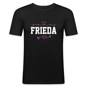 Frieda - Männer Slim Fit T-Shirt - Schwarz - Vorne - Nik (191cm)