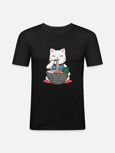 Japan Ramen Noodle Miso Cat Sushi - Herre Slim Fit T-Shirt - sort