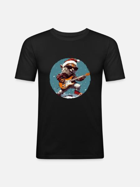 Cheetah Christmas Rocker Guitar - Men's Slim Fit T-Shirt - black