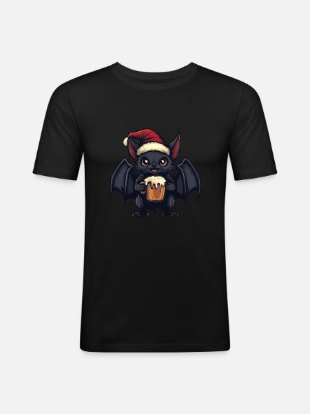 Bat Christmas Beer Funny - Men's Slim Fit T-Shirt - black