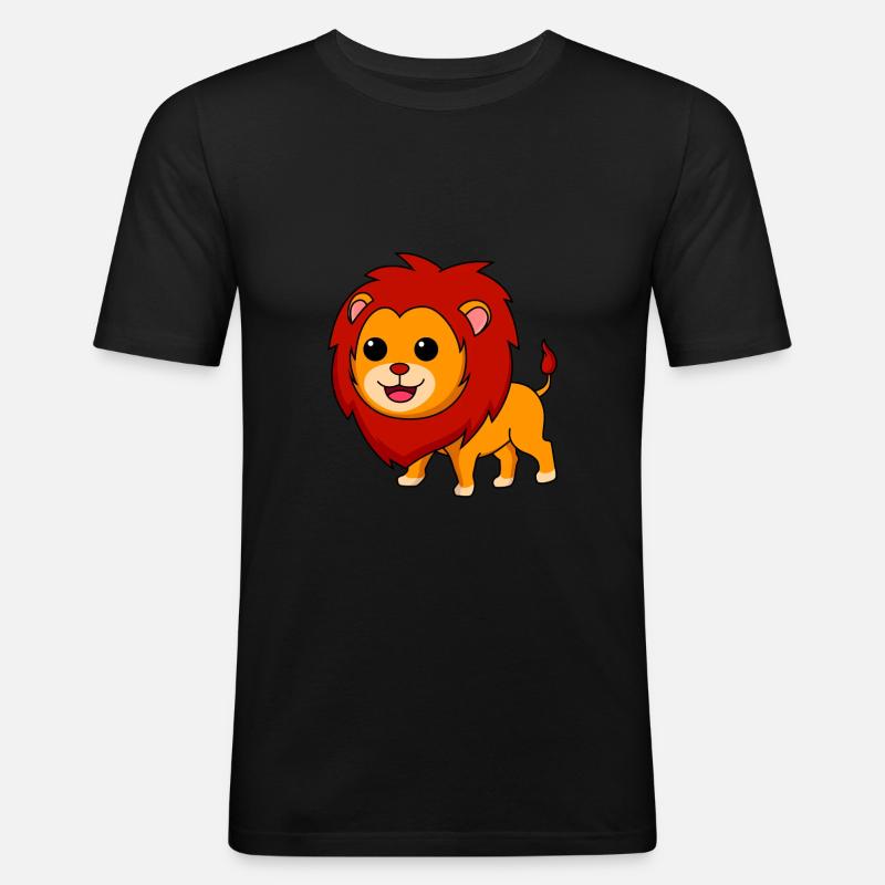 Löwe Comic Tier - Männer Slim Fit T-Shirt - Schwarz
