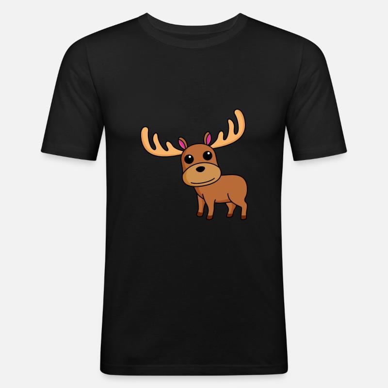 Elch Comic Tier - Männer Slim Fit T-Shirt - Schwarz