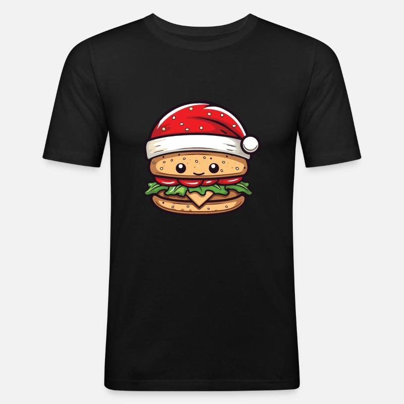 Burger Weihnachten Comic - Männer Slim Fit T-Shirt - Schwarz