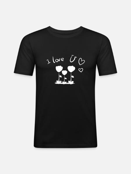 Je t’aime fleurs coeur - T-shirt près du corps Homme - noir