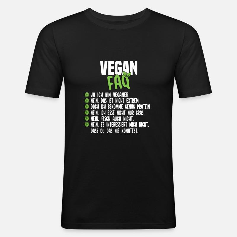 Vegan FAQ - Lustiger Veganer Spruch - Männer Slim Fit T-Shirt - Schwarz
