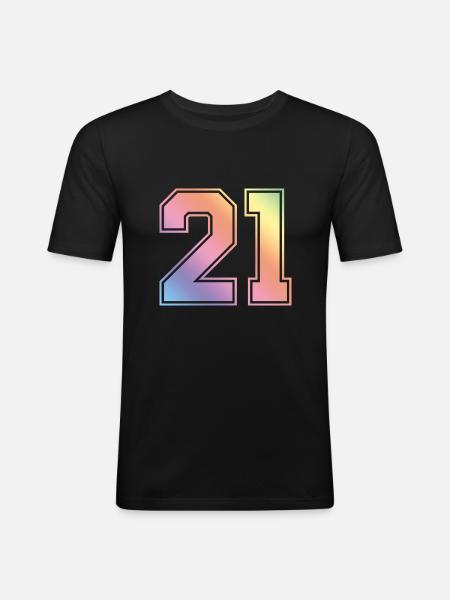 21 Zahl Bunt - Männer Slim Fit T-Shirt - Schwarz