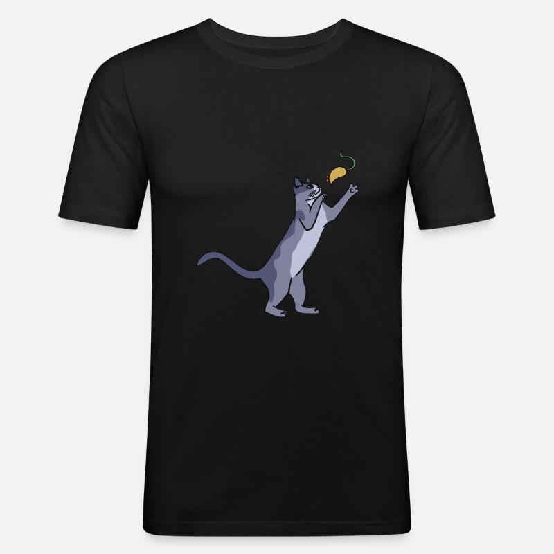 Katze mit Maus - Männer Slim Fit T-Shirt - Schwarz