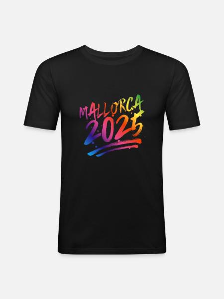 Mallorca 2025 Bunt - Männer Slim Fit T-Shirt - Schwarz