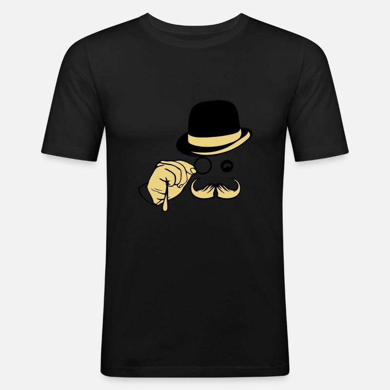 Smiley-Hut Monokel Schnurrbart Melone - Männer Slim Fit T-Shirt - Schwarz