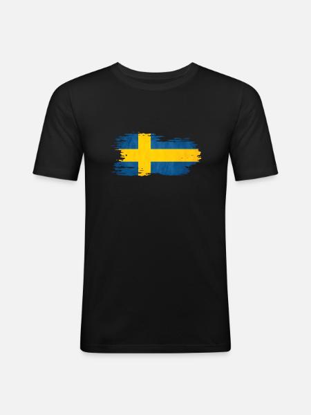 Sweden - National flag, brush effect - Men's Slim Fit T-Shirt - black