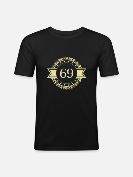 69 Zahl Emblem - Männer Slim Fit T-Shirt - Schwarz