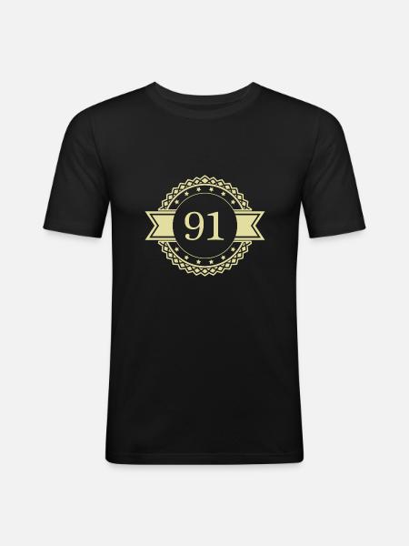 91 Number Emblem - Men's Slim Fit T-Shirt - black