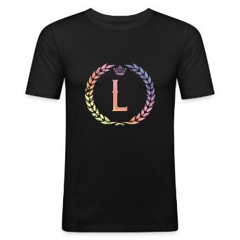 L letter wreath - Men's Slim Fit T-Shirt - black - Front - Nik (191cm)