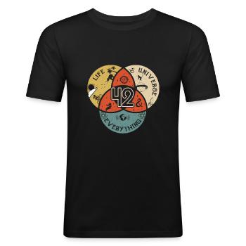 Answer Physics Mathematics Saying Universe - Men's Slim Fit T-Shirt - black - Front - Nik (191cm)